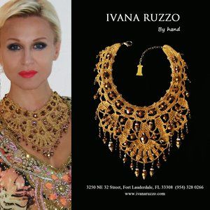 Authentic Designer Jewelry  Crystals Crochet 100/Cotton Lace Gold  Necklace